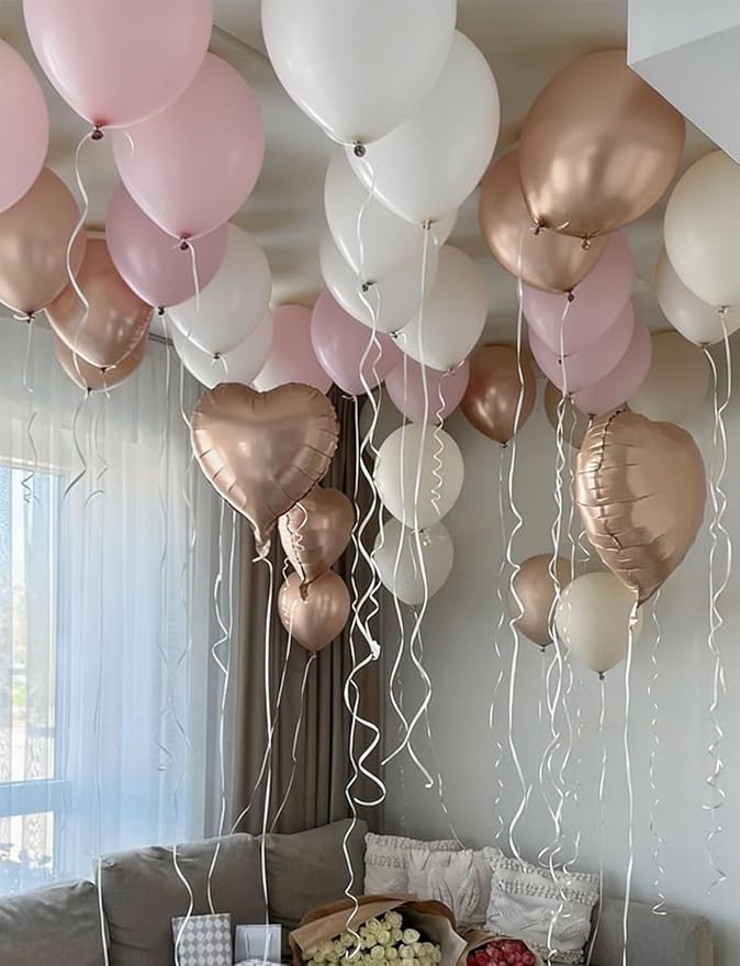 Nude Dusty Pink Balloon Set, 50PCS 12 Inch Retro Blush Pink, White Sand and Soft Champagne Gold Balloons, Romantic Boho Decor for Birthday, Bridal Shower, Baby Shower, Engagement & Wedding