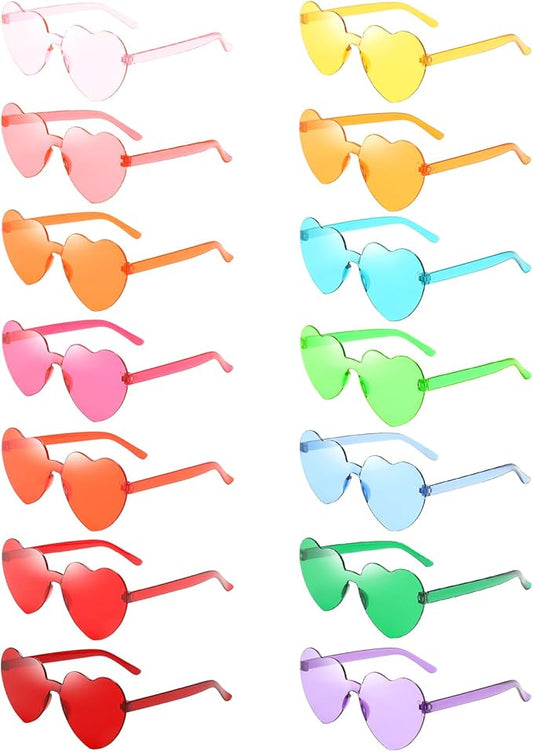 14/42 Pack Heart Sunglasses for Women, Fun Cute Rimless Transparent Candy Color Heart Glasses Party Favors