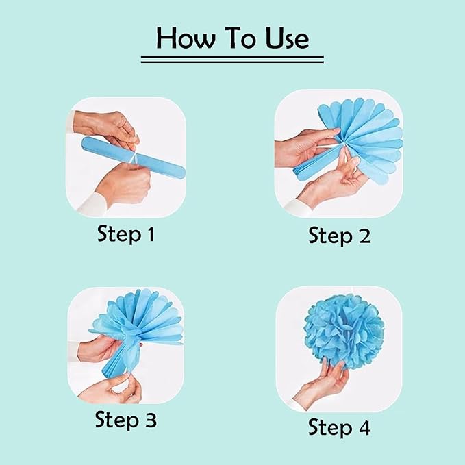 ZOOYOO Paper Tissue Pom Poms, 12 Pcs Blue White Pompoms Party Hanging Tissue Flowers for Birthday Wedding Engagement Baby Shower Tea Party Decorations