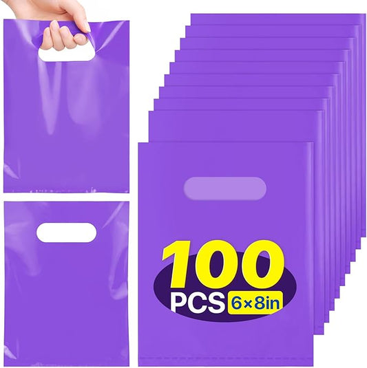 ANZNKU 100 Pcs Purple Goodie Bags Small Gift Bag, Party Favor Bags for Kids Birthday Party, Wedding, Party Supplies Treat Bag for Easter Candy, Goodies, Crafts(5.9x7.9 inch)