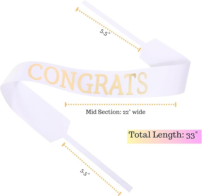 Set of 12 Bouquet Banner Grosgrain Ribbon Tie Wrap Printed Sash Florist Bulk Supply for Floral Arrangements (White - Congrats)