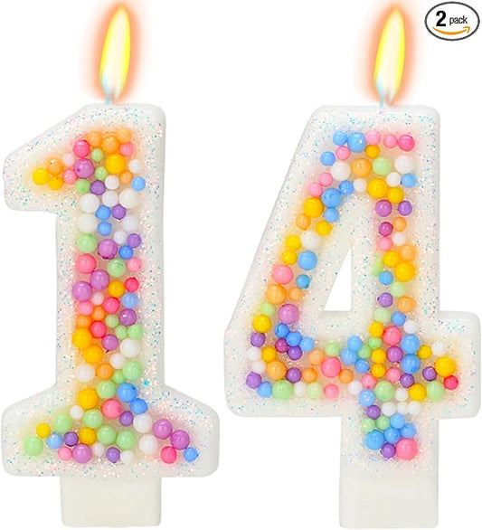 14th Birthday Candle for Cake, Colorful Macaron Numeral Candles for Boys/Girls, Theme Birthday Party Cake Decorations, Cake Topper for Birthday Party Supplies (Number 14)