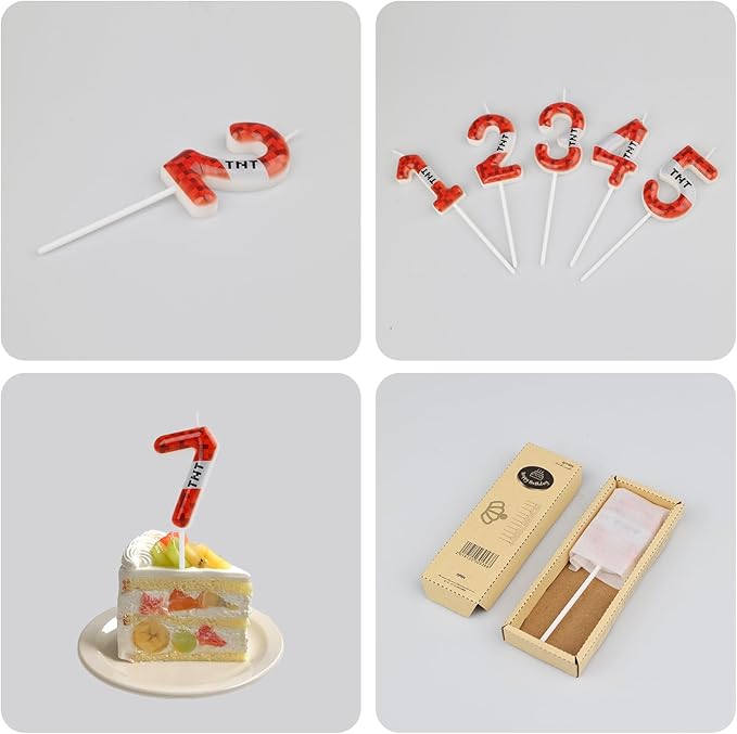TNT Themed Birthday Candles for Boys Girls, Craft Pixels Cake Topper,Number 12 TNT Cake Toppers，Pixel Birthday Cake Candle,Kids Themed Birthday Party Supplies (Number 12)