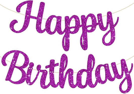 BEISHIDA Happy Birthday Banner - NO DIY,Purple 10Feet Pre-Strung-Glitter Birthday Sign Garland Backdrop Decorations for Women men Party