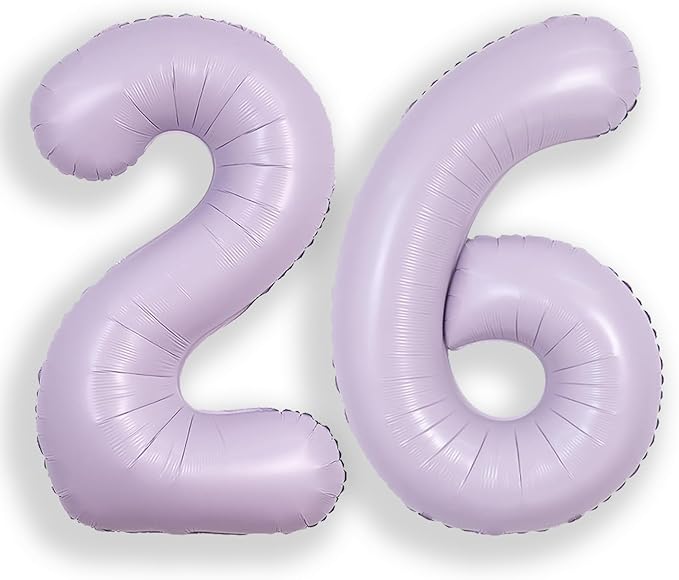 SUWEN 40 Inch Light Purple Large 26 Balloon Number Big Foil Helium Lavender Number Balloons Huge Mylar 0-9 Giant Jumbo Happy 26th Birthday Party Anniversary Decorations