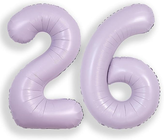 SUWEN 40 Inch Light Purple Large 26 Balloon Number Big Foil Helium Lavender Number Balloons Huge Mylar 0-9 Giant Jumbo Happy 26th Birthday Party Anniversary Decorations