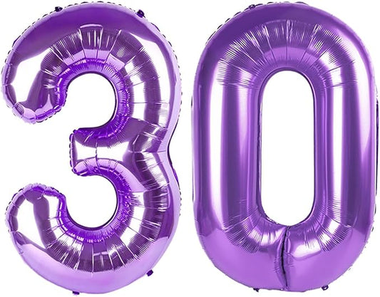 40 Inch Balloon 30 Numbers, Happy 30th Birthday Decoration for Her Him, Purple Foil Number Balloons for Celebration Engagement Memorial Day's Big Event Supplies