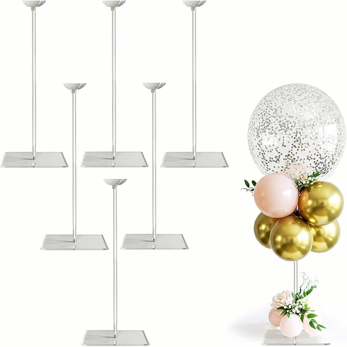 lightsfever Reusable Acrylic Balloon Stand Kit – Heavy Duty Tabletop Display with Sticks and Base, Ballon Stands for Centerpieces, Centerpiece Table Decorations for Parties (6 Pack 16 inch)