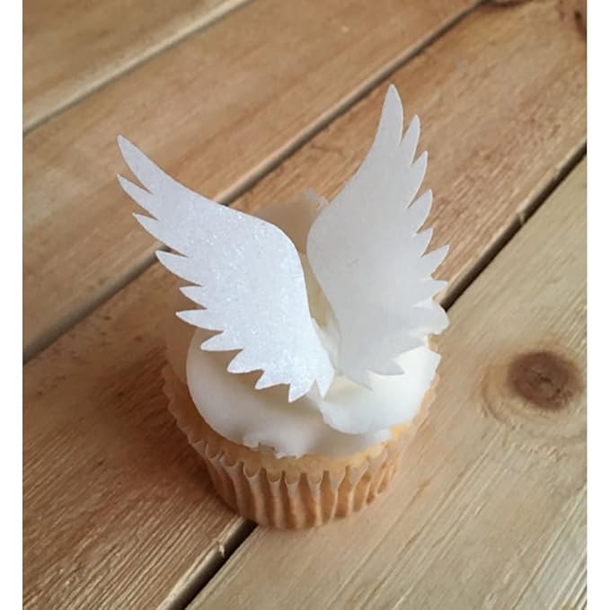 GEORLD 24pairs Wafer Angel Wings Wafer Cupcake Toppers Wing Cake Decoration For Anniversary, Birthday Party & Wedding