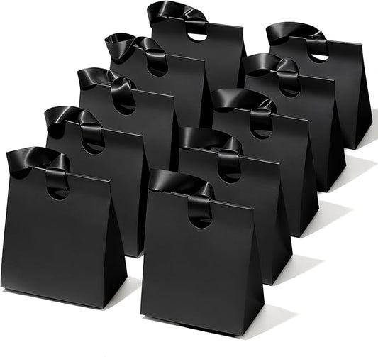 Vitalizart Paper Gift Bags With Ribbon Handles Set of 10 Black Bulk Reusable For Gift Wrap Girls Kids Birthday Bridal Shower Party Favors Goodie Bags Candy Christmas 5.91"x3.54"x7.28" Small