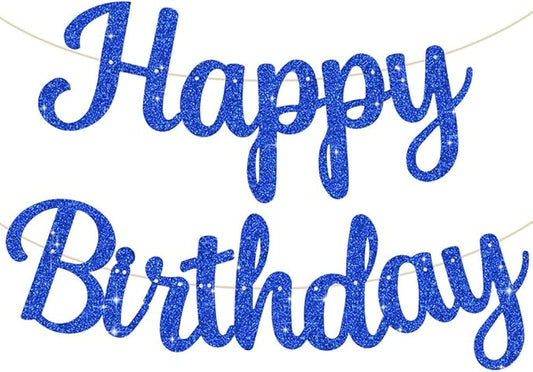 BEISHIDA Happy Birthday Banner - NO DIY,Blue 10Feet Pre-Strung-Glitter Birthday Sign Garland Backdrop Decorations for Women men Party