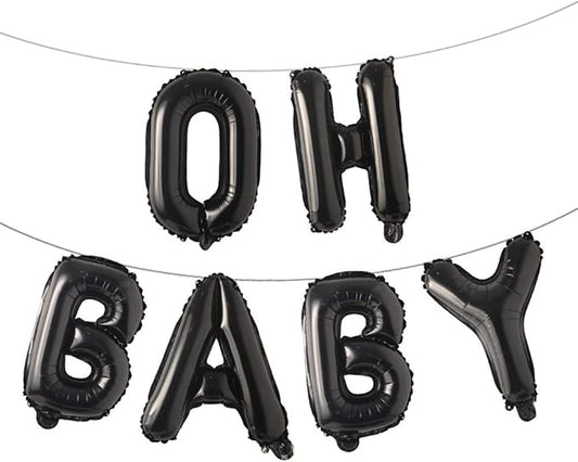 16 Inch Oh Baby Foil Letters Balloons Banner Hanging Party Kit for Baby Shower Gender Reveal Party decoration Supplies (Oh Baby Black)