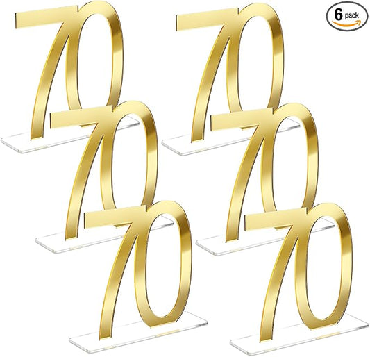 Threehoney Mirror Gold 70th Birthday Decorations for Men and Women Acrylic Anniversary Decorations Table Numbers Centerpieces for Birthday Party