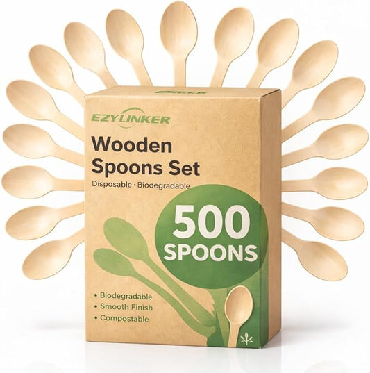 500 Wooden Spoons, Disposable Wooden Cutlery Set - Alternative to Plastic, Eco Friendly, Biodegradable, Compostable Cutlery Set - 500 Wooden Spoons Disposable Utensils Set