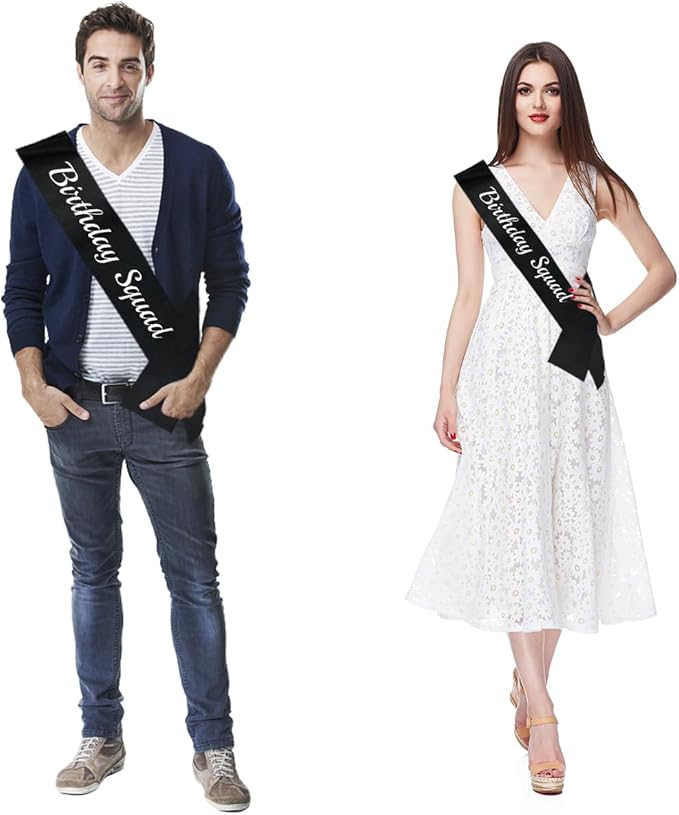 10 Pcs Birthday Squad Sash for women or girls 16th, 18th 21st 30th 40th 50th 60th or Any Other Bday Party Supplies Decorations (Black+White)
