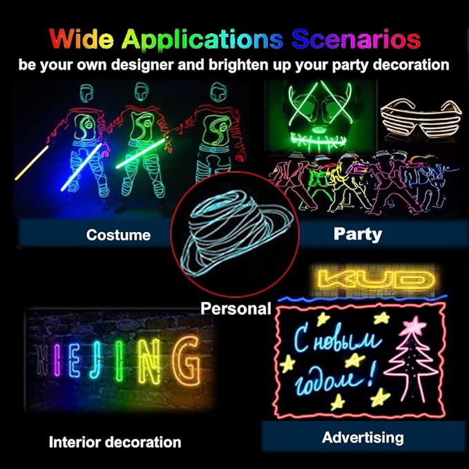 MaxLax EL Wire Green 5-Pack, 9ft/2.75m Neon Light Wire with Noise Reduction and Battery Pack…