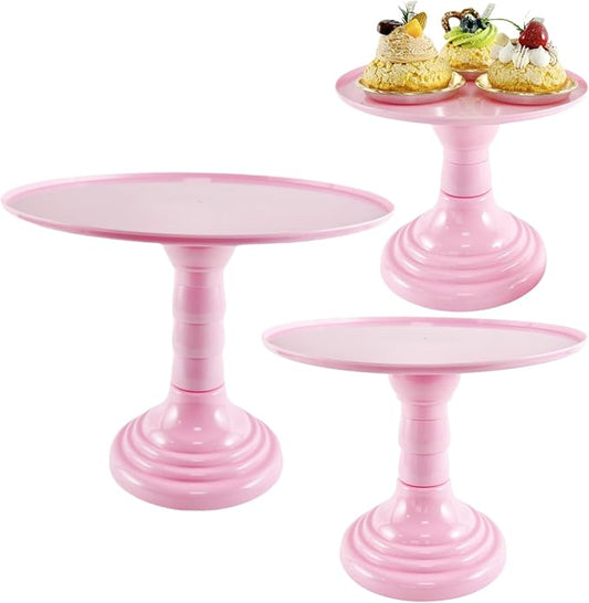 3 Pcs Pink Cake Stand Set Round Plastic Cupcake Stand Holder Dessert Table Display Set, Dessert Serving Platter for Tea Party, Birthday, Wedding, Baby Shower