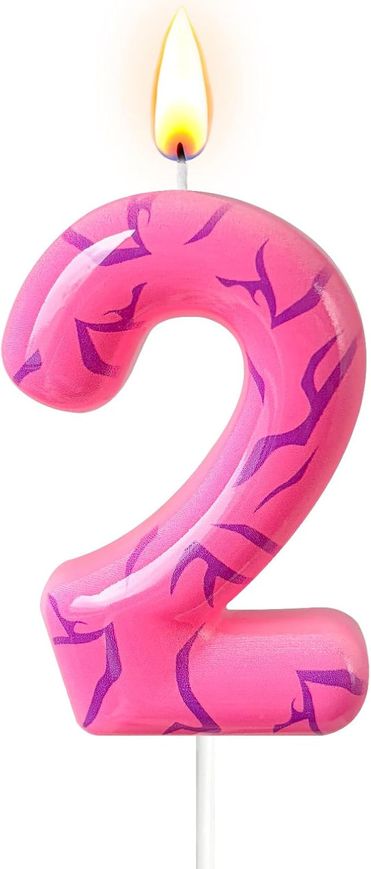 Number 2 Birthday Candle for Cake – Pink Gradient Number Candle with Mystic Rune Pattern, Decorative Cake Topper for Anniversary & Celebration
