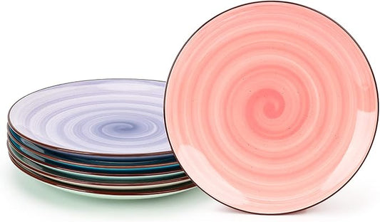KitchenTour Large Ceramic Dinner Plates, 10 Inch Porcelain Serving Plate for Salad, Dessert Pizza Steak Pasta Plates Set, Dishwasher and Microwave Safe - Set of 6, Assorted Warm Colors
