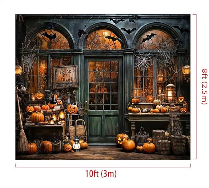 Kate 10x8ft/3x2.5m Halloween Backdrop Trick or Treat Pumpkin Lantern Bat Interior Decoration Digital Printed Cloth Background Photo Studio Props