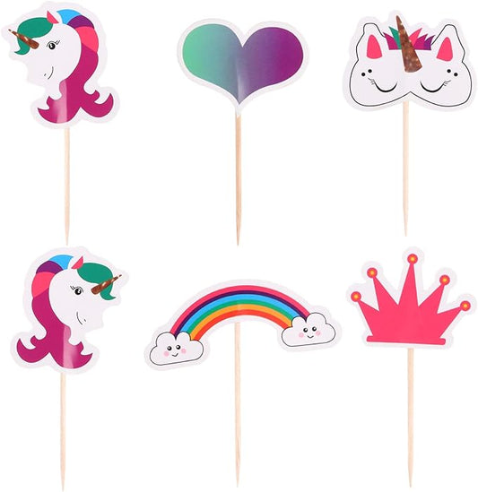 CCINEE 48pcs Rainbow Unicorn Cupcake Toppers Picks Double-Sided Paper Unicorn Cake Toppers for Birthday Party Dessert Decoration