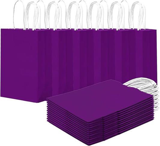 qiqee 24PCS Small Gift Bag with Handles Bulk 8.3"x6"x3" Gift Bags Green Lotus Purple Bags Multiple Uses (Small Size)