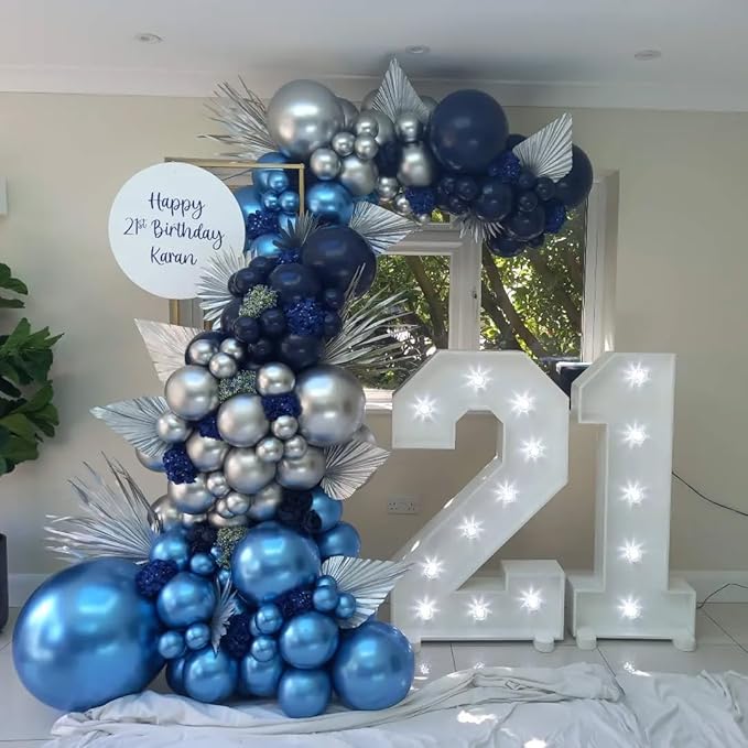 Blue and Silver Latex Balloons, 60pcs 12 Inches Metallic Navy Blue Silver Confetti Balloons with 1 Ribbon for Graduation, Birthday, Baby Shower Party Decorations