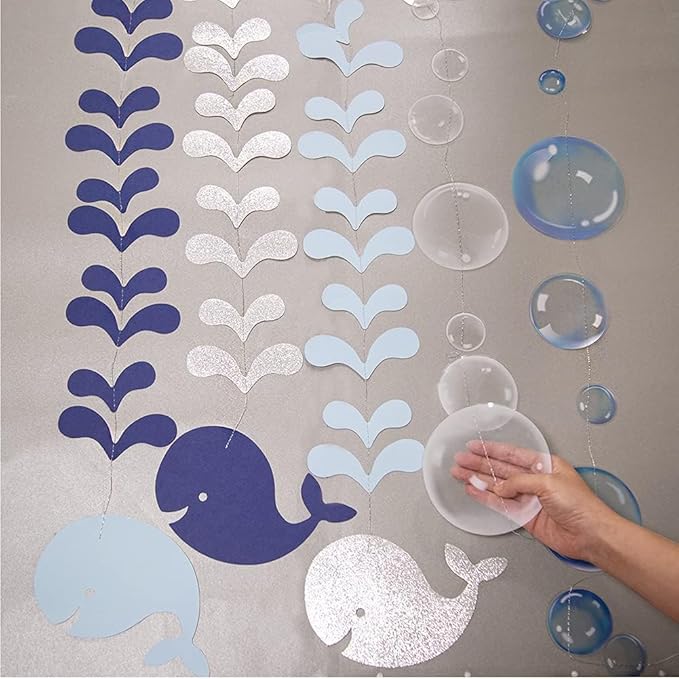 Decor365 Blue Bubble Whale Garland Boy Baby Shower Ocean Garland Whale Theme Under The Sea Party Decorations Birthday Banner Marine Whale Party Streamers Beach Nautical 1st Birhtday Party Decor