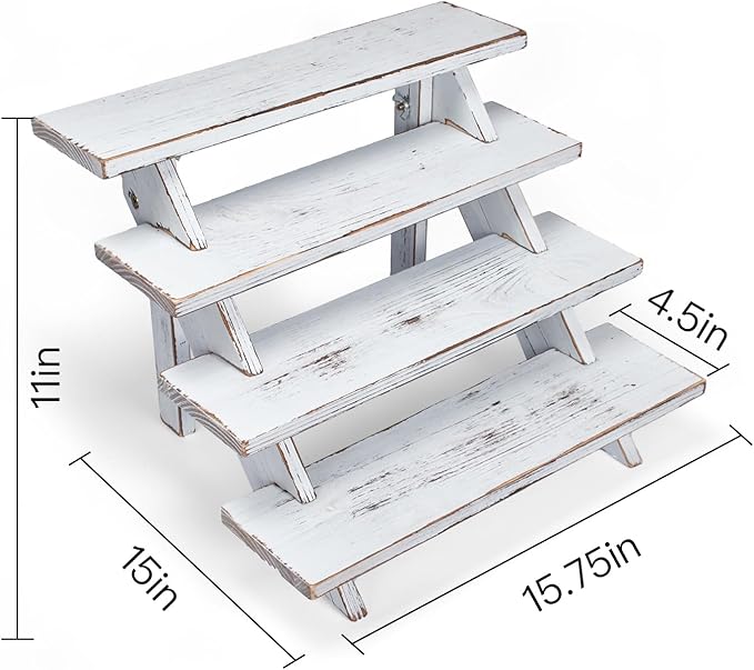 DAOYOUSKY 2Pcs Wooden Rustic Cupcake Stand for 24 Cupcakes, Stepped Wood Display Stand for Weddings, Tiered Party Table Display Riser for Food , Dessert, Cookie, Decor, Craft Show, White