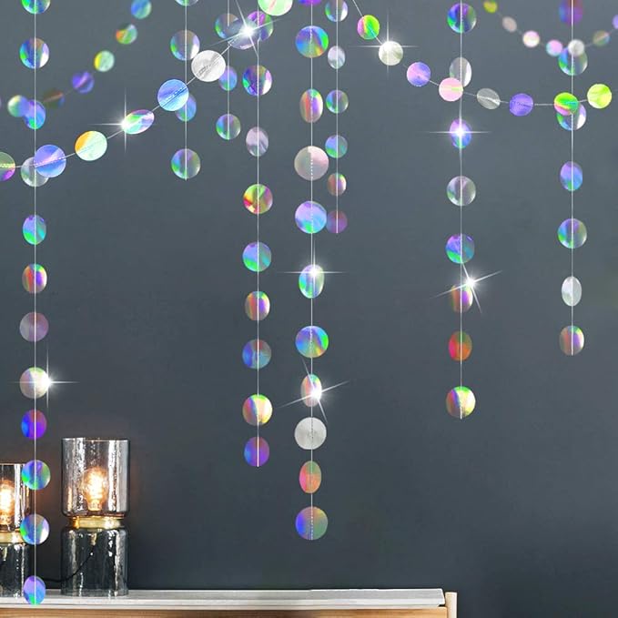 Cheerland Iridescent Party Decorations Holographic Circle Garlands Disco Theme Birthday Decorations Bachelorette Hanging Streamers Banner Graduation Decor New Year Bachelorette Euphoria Party Supplies