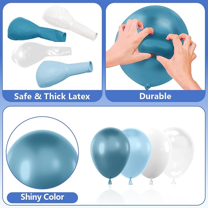 YAOWKY Dusty Blue and White Balloons Garland Arch Kit,111pcs 18 12 5 Inch White Blue and Bobo Latex Balloons for Baby Shower, Graduation, Wedding, Bridal Shower, Birthday Party Decorations