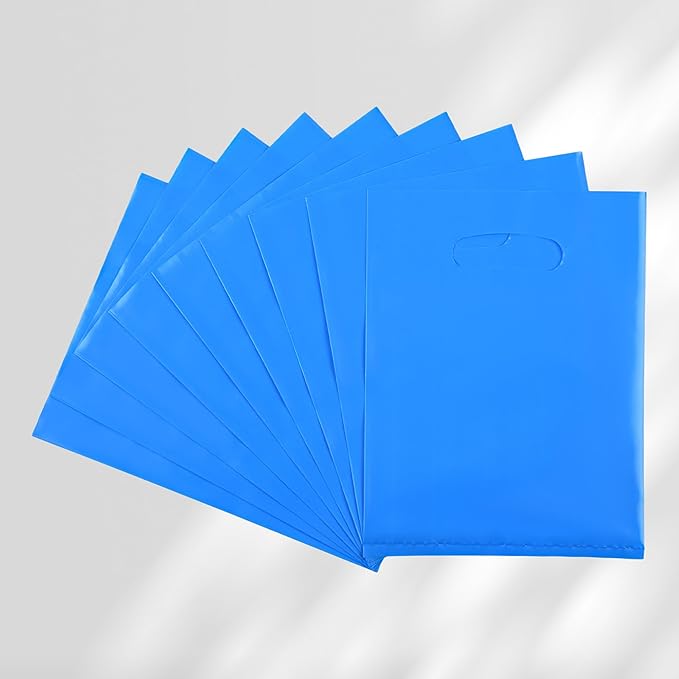 100 PCS Blue Small Gift Bags, 6"x8" Merchandise Bags for Small Businesses, Goodie Bags Party Favor Bags for Kids, Treat Bag Retail Bag with Handle for Kids Birthday, Christmas