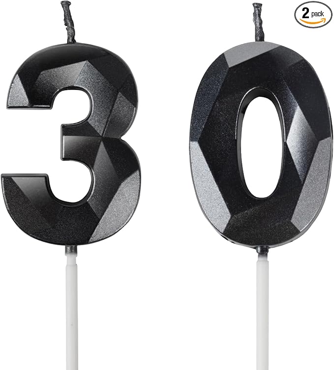 Number 30 Candles,30th Birthday Candles,Black Happy Birthday Candle for Cake,3D Design Cake Topper Decorations for Boy Men Pet Birthday Party Wedding Anniversary Celebration Supplies