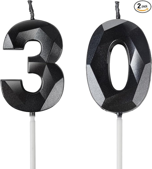 Number 30 Candles,30th Birthday Candles,Black Happy Birthday Candle for Cake,3D Design Cake Topper Decorations for Boy Men Pet Birthday Party Wedding Anniversary Celebration Supplies