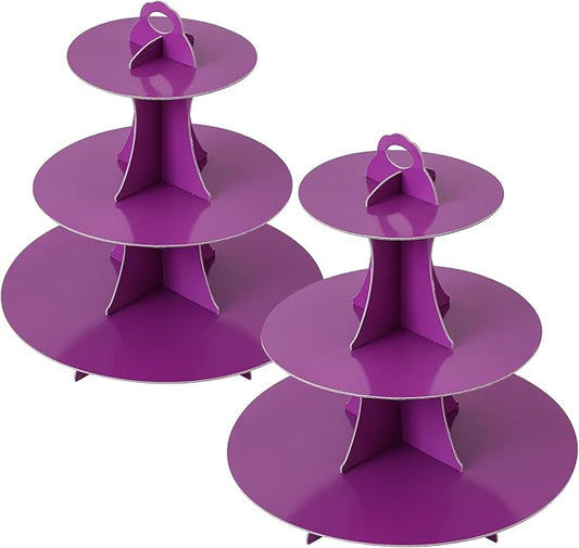 Soleebee 3-Tier Round Cupcake Stand, Cardboard Cupcake Tower, Dessert Cup Cake Stand Tower for Birthday Wedding Party Decoration, Cupcake Tier Stand 2 Set (Purple)