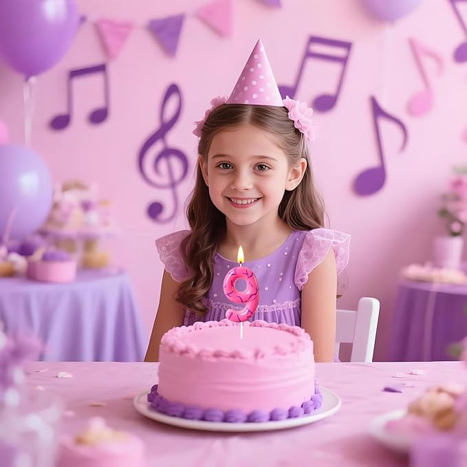 Number 9 Birthday Candle for Cake – Pink Gradient Number Candle with Mystic Rune Pattern, Decorative Cake Topper for Anniversary & Celebration