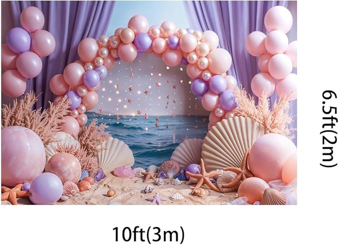 Kate 10x6.5ft Happy Birthday Party Backdrops for Photography Colorful Balloons Background Hawaii Sand Starfish Shell Backgrounds Bridal Baby Shower Portrait Studio Backdrop