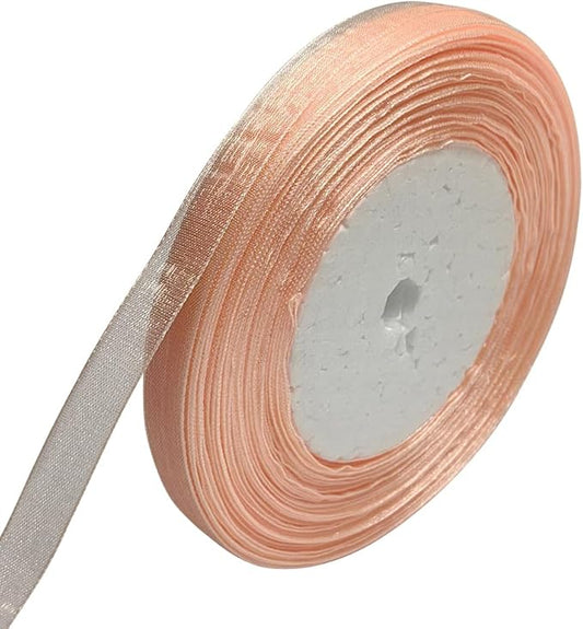 Chenkou Craft Solid Organza Ribbon 3/8" Peach 1 Roll 50 Yards Craft Bow Party Decoration Packing Ribbons (Peach, 3/8"(10mm))