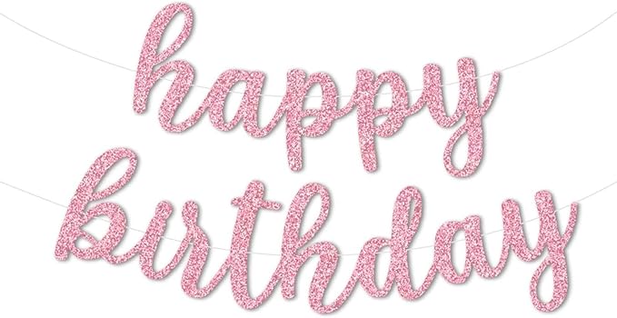 Glitter Happy Birthday Banner Sign, Reusable Birthday Celebration Garland Hanging Decorations, Wall Backdrop Banners DIY Party Supplies for Girls, Women (Rose Gold)