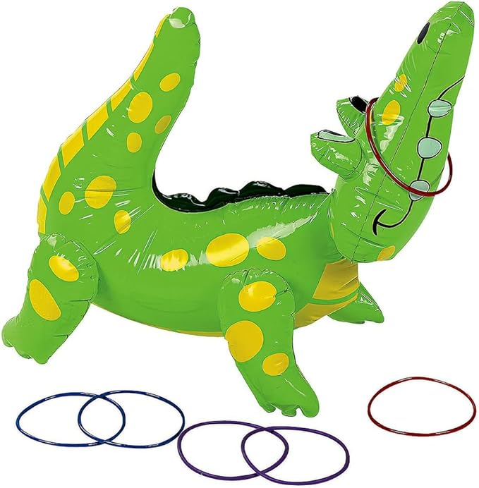 Fun Express Inflatable Alligator Ring Toss Game (Includes 6 Rings) Party Games and Activities for Kids