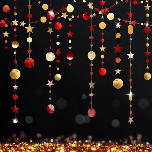 Cheerland Maroon and Gold Party Decorations Red Gold Scarlet Star Circle Garland Hanging Dots Streamer Red Decorations for Chinese New Year Graduation Birthday Anniversary Wedding Bridal Shower Party