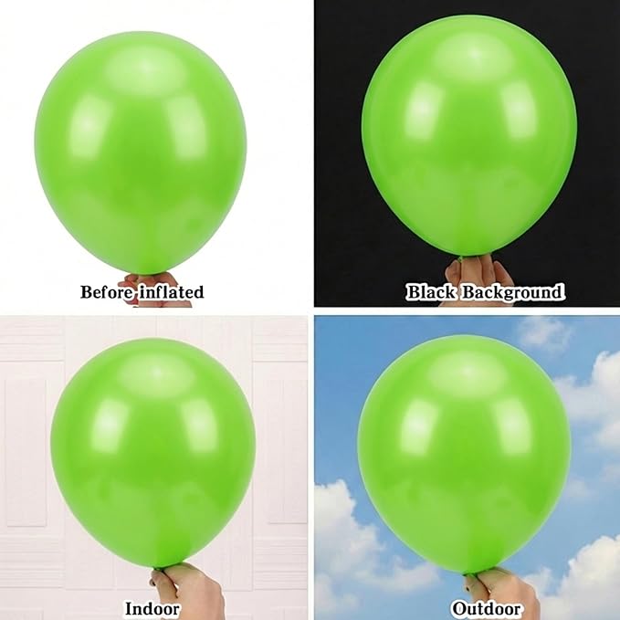 RUBFAC 135pcs Lime Green Balloons, Latex Light Fruit Neon Green Balloon Different Sizes 18 12 10 5 Inch for Garland Arch Birthday Baby Shower Dinosaur Jungle Safari Party Decoration