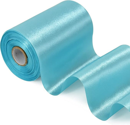 TONIFUL 4 Inch Wide Light Blue Solid Satin Ribbon 22yd Fabric Large Ribbon for Cutting Ceremony Grand Opening Chair Sashes Table Hair Bows Floral Sewing Craft Gift Wrapping Wedding Party Decoration