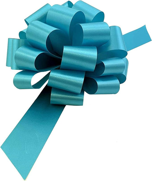 Turquoise Decorative Ribbon Pull Bows - 9" Wide, Set of 6, Spring, Gift Basket, Presents, Birthday, Fundraiser, Wedding, Reception, Anniversary, Decoration, Classroom, Office, Christmas, Easter