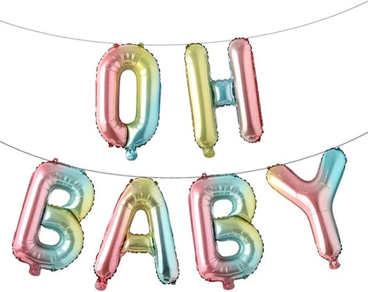 16 Inch Oh Baby Foil Letters Balloons Banner Hanging Party Kit for Baby Shower Gender Reveal Party decoration Supplies (Oh Baby Rainbow)