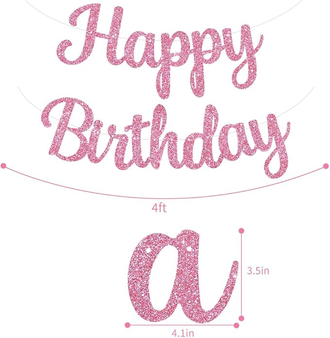 BEISHIDA Happy Birthday Banner - NO DIY,Pink 10Feet Pre-Strung-Glitter Birthday Sign Garland Backdrop Decorations for Women men Party