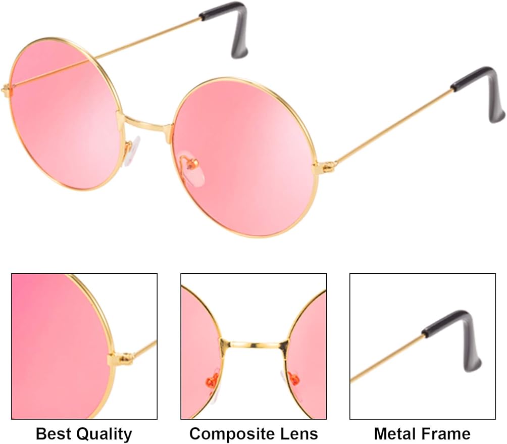 Blulu 18 Pairs Hippie Round Sunglasses for Women Men Bulk Retro Circle Hippie Glasses Metal Frame for Disco Party Accessory