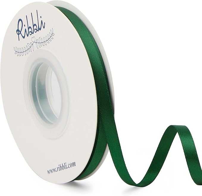 Ribbli Forest Green Double Faced Satin Ribbon,1/4” x Continuous 25 Yards,Use for Craft Bows Bouquet, Gift Wrapping, Wedding Decoration, Floral Arrangement
