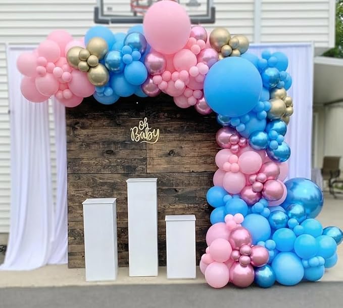 Pink and Blue Latex Balloons, 50pcs 12 Inches Metallic Blue Pink Balloons with 1 Ribbon for Baby Shower, Gender Reveal, Birthday Party Decorations