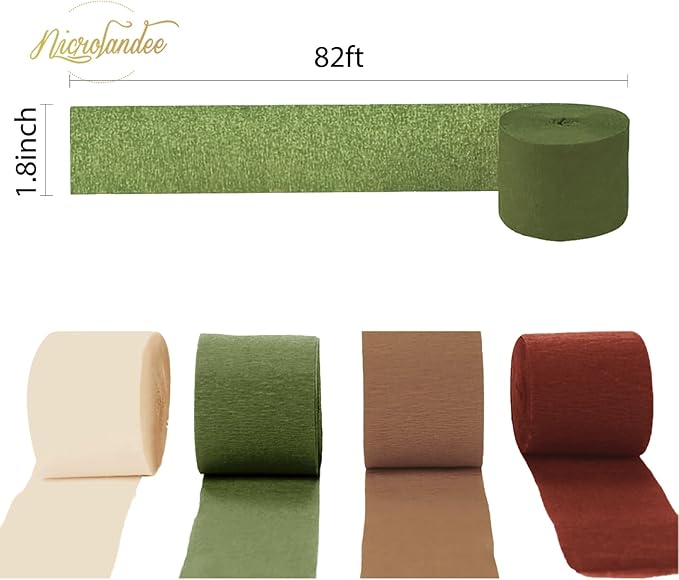 NICROLANDEE Christmas Decorations, 8 Rolls Green Red Brown Crepe Paper Party Streamers for Xmas Hanging Backdrops Decorations, Wedding, Bridal Baby Shower, Birthday, Christmas DIY Craft Supplies
